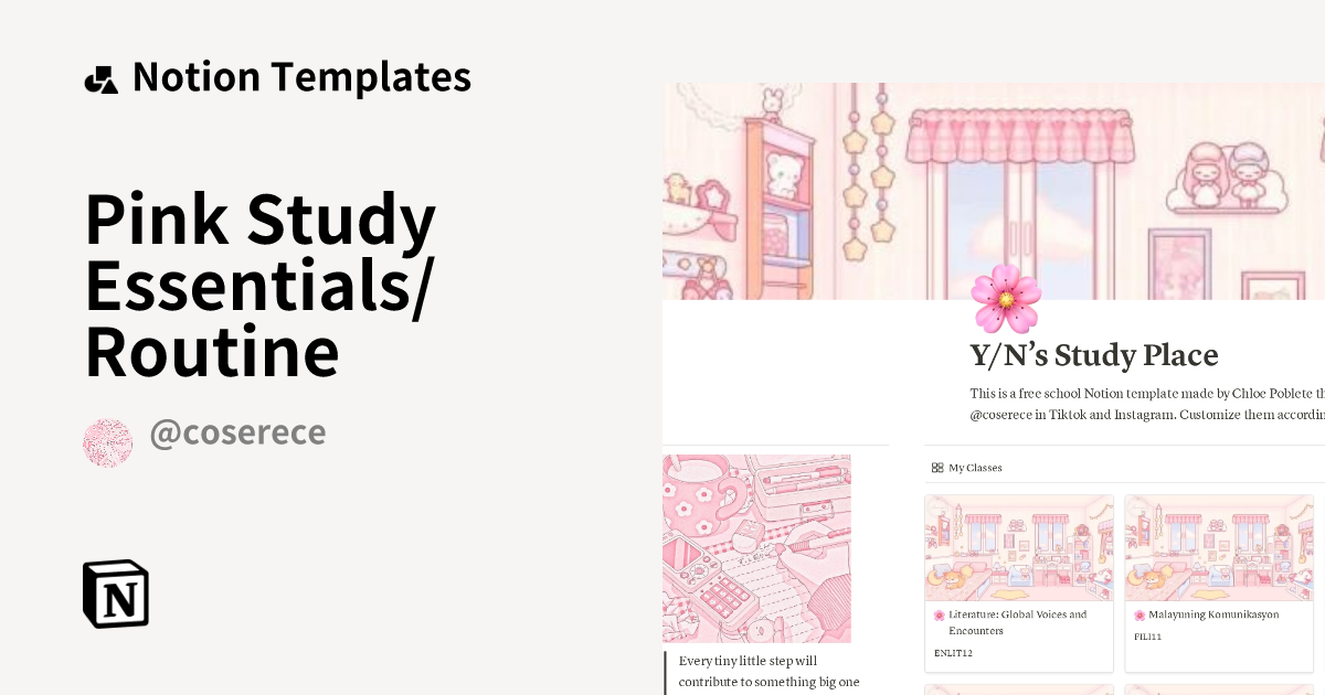 Pink Study Essentials/Routine Template | Notion Marketplace