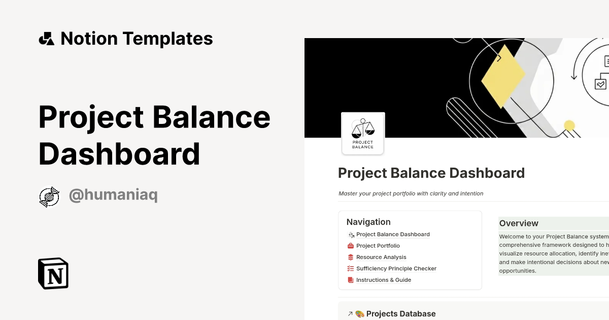 Project Balance Dashboard Template by Humaniaq | Notion Marketplace