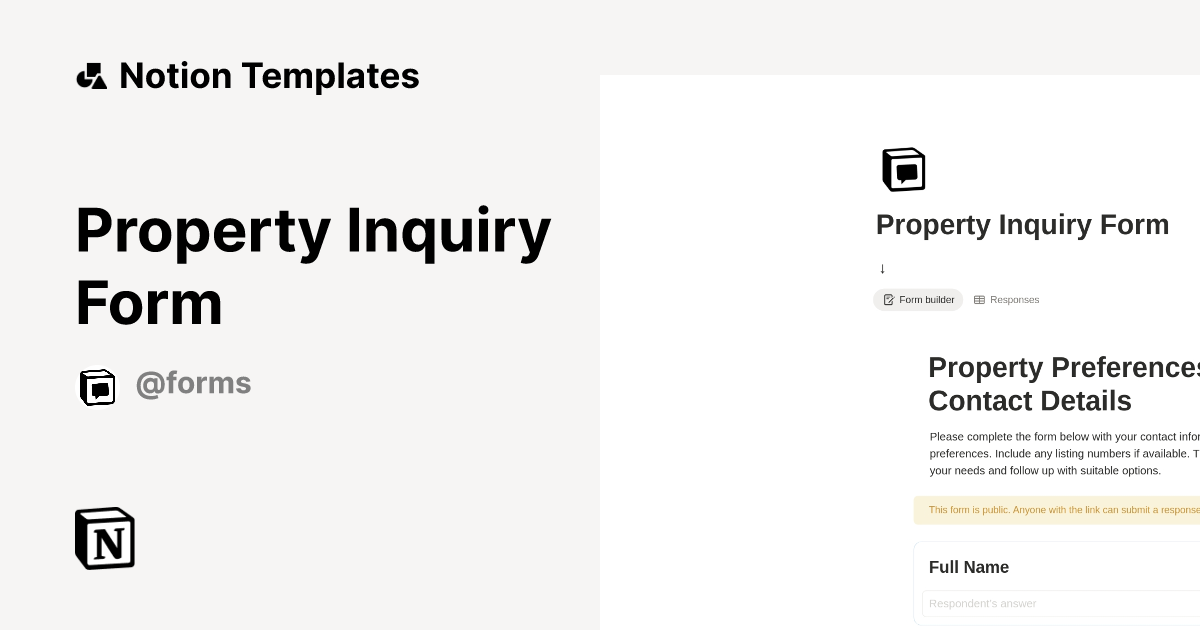 Property Inquiry Form Template by Forms | Notion Marketplace