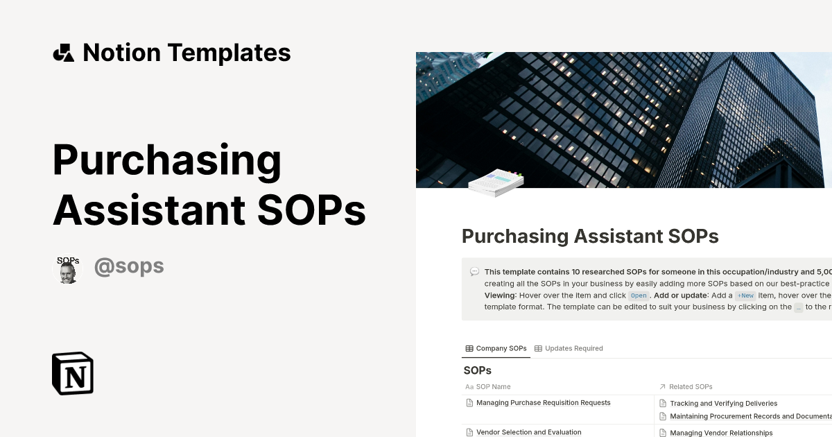 Purchasing Assistant SOPs Template Notion Marketplace