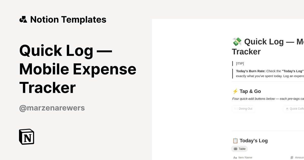 Quick Log — Mobile Expense Tracker Template by ZILIO | Notion Marketplace