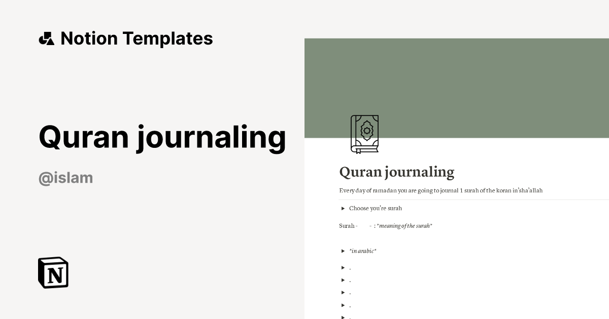 Quran journaling Template by Hajar Notion Marketplace