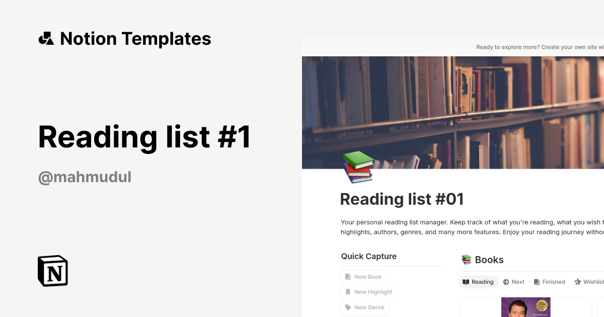 Reading list #1 Template by MH | Notion Marketplace