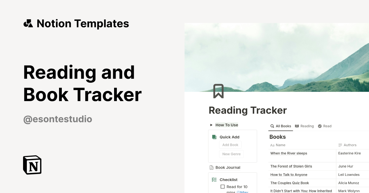Reading and Book Tracker Template | Notion Marketplace