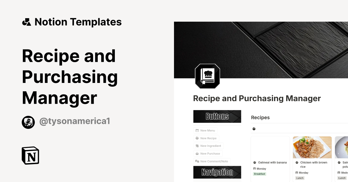 Recipe and Purchasing Manager Template by Tyson English Notion