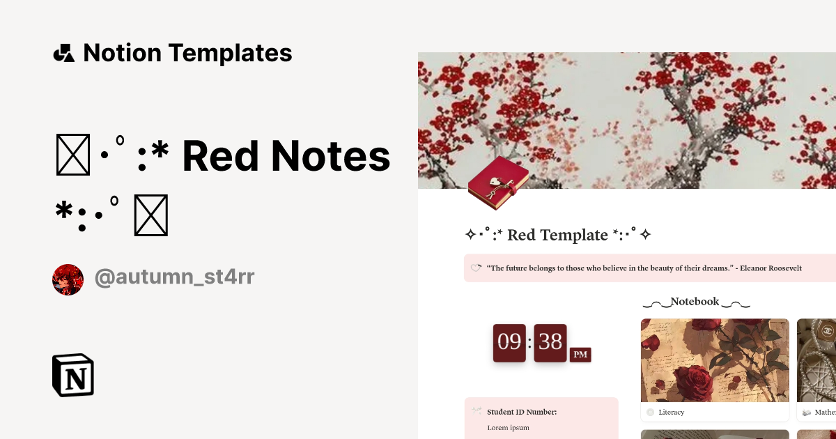 ･ﾟ:* Red Notes *:･ﾟ Template | Notion Marketplace