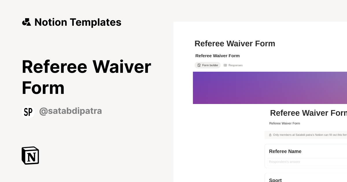 Referee Waiver Form Template | Notion Marketplace