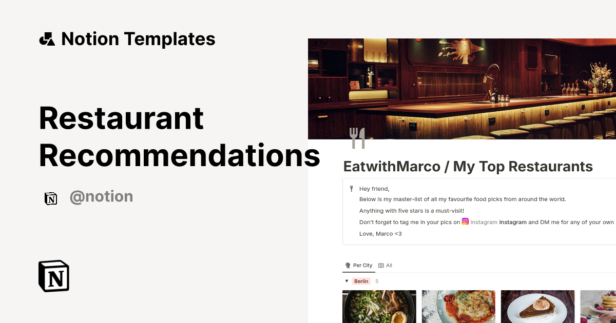 Restaurant Recommendations Template by Notion Notion Marketplace