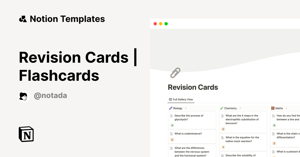 Revision Cards | Flashcards Template | Notion Marketplace