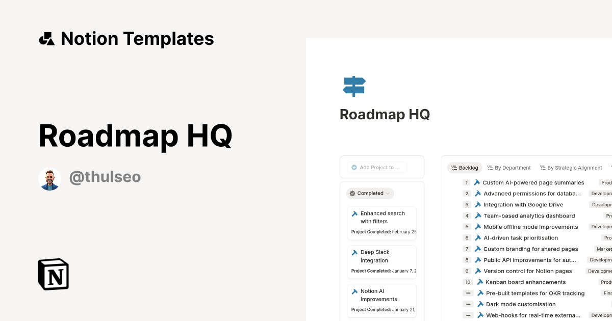 Roadmap HQ Template | Notion Marketplace