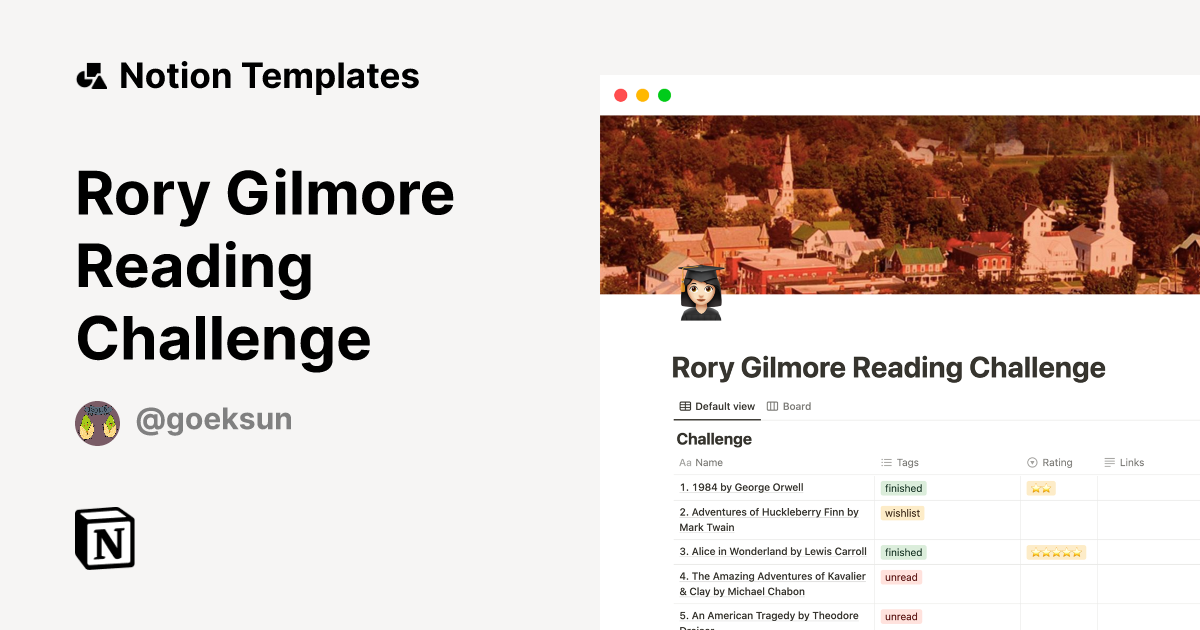 Rory Gilmore Reading Challenge Template Notion Marketplace