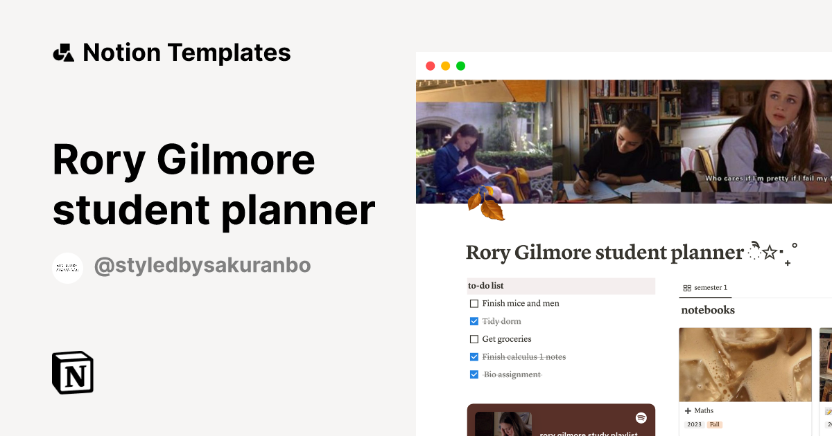 Rory Gilmore student planner Template Notion Marketplace