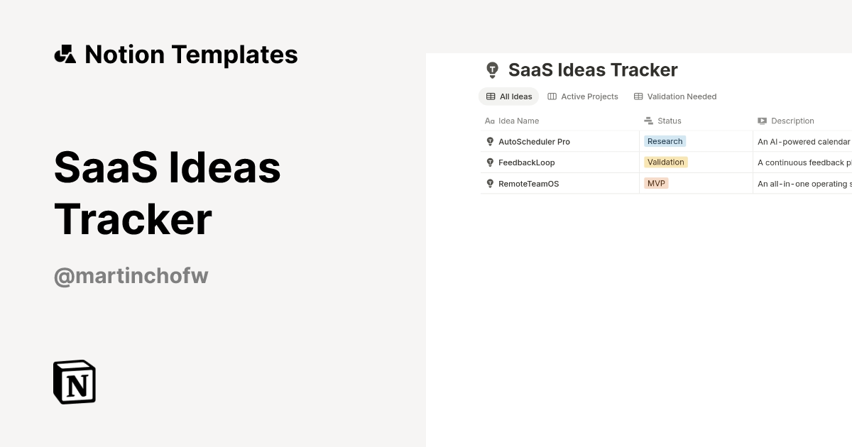 SaaS Ideas Tracker Template | Notion Marketplace