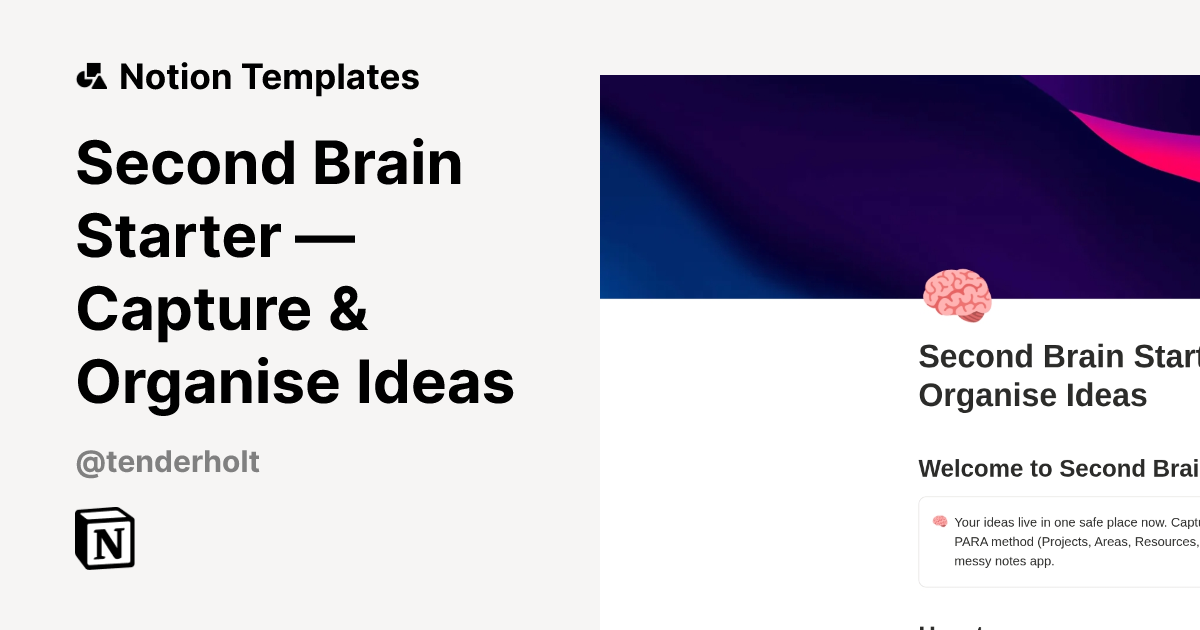 Second Brain Starter — Capture & Organise Ideas Template | Notion ...