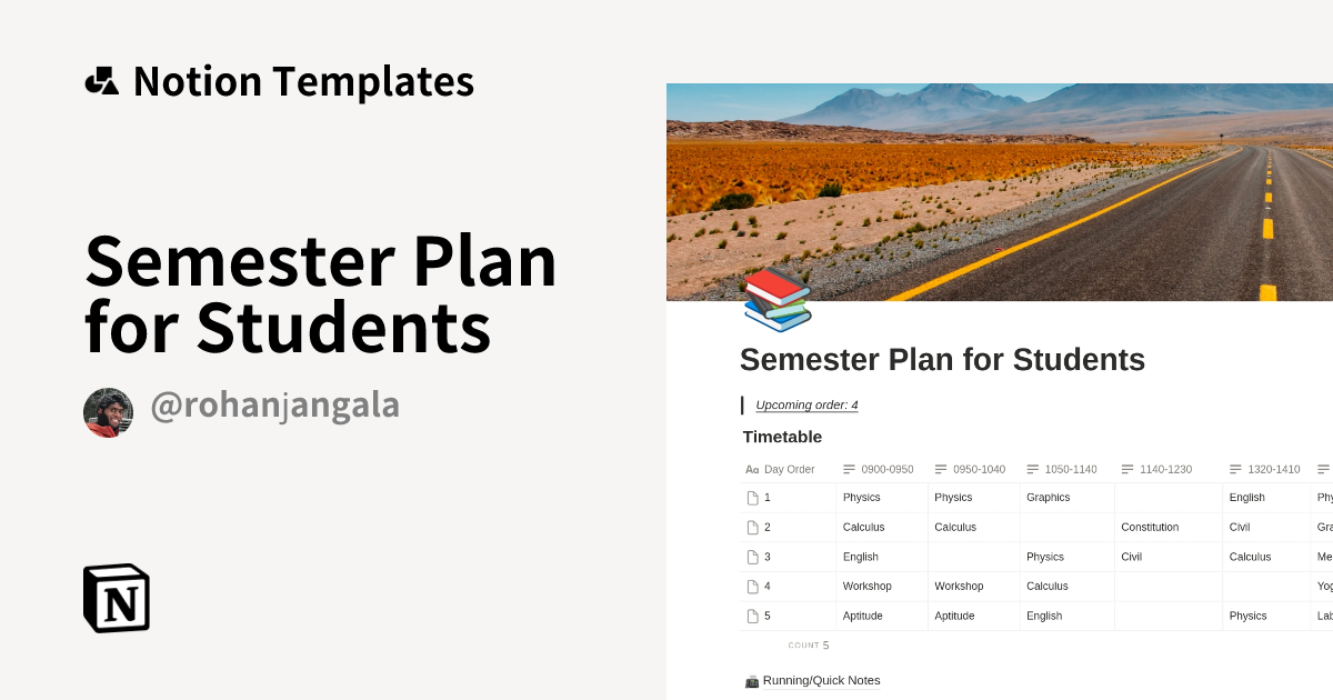 Semester Plan for Students Template | Notion Marketplace