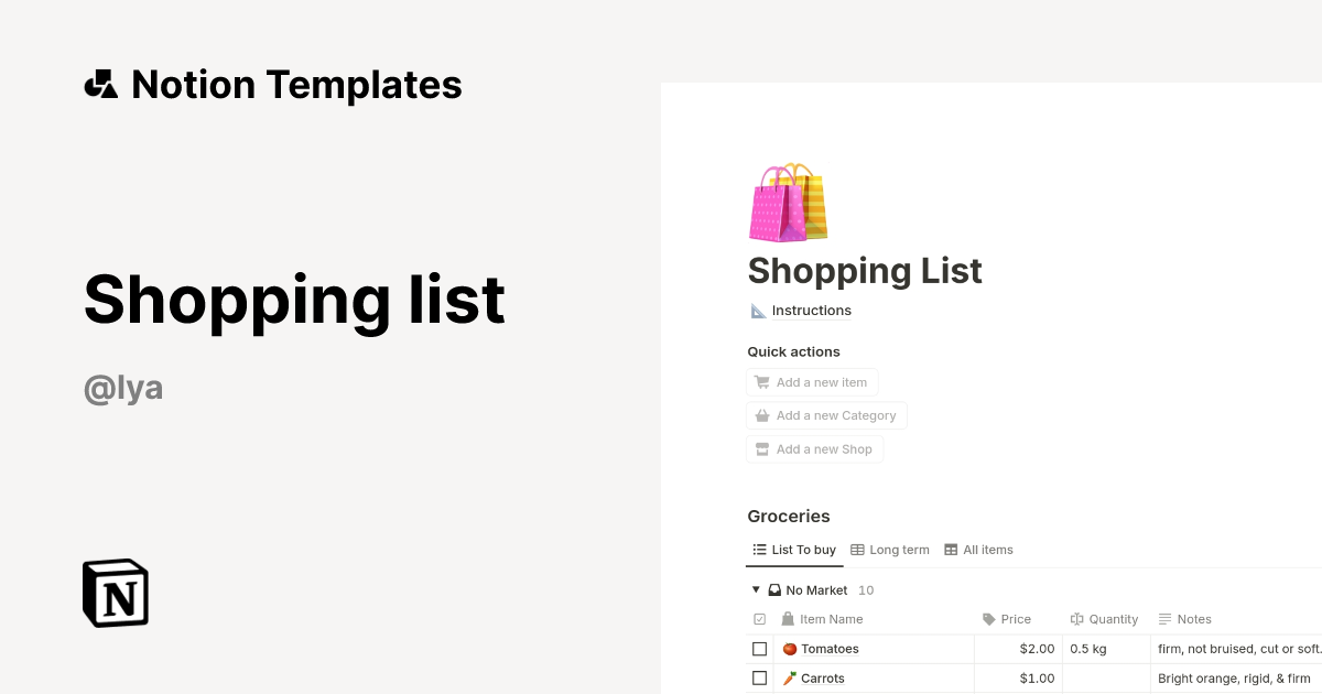 Shopping list Template by Alya | Notion Marketplace