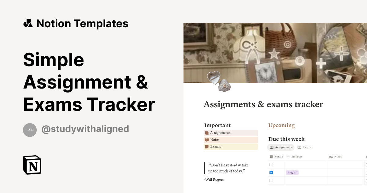 Simple Assignment & Exams Tracker Template | Notion Marketplace