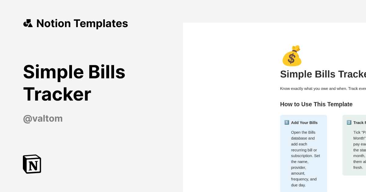 Simple Bills Tracker Template by Val | Notion Marketplace