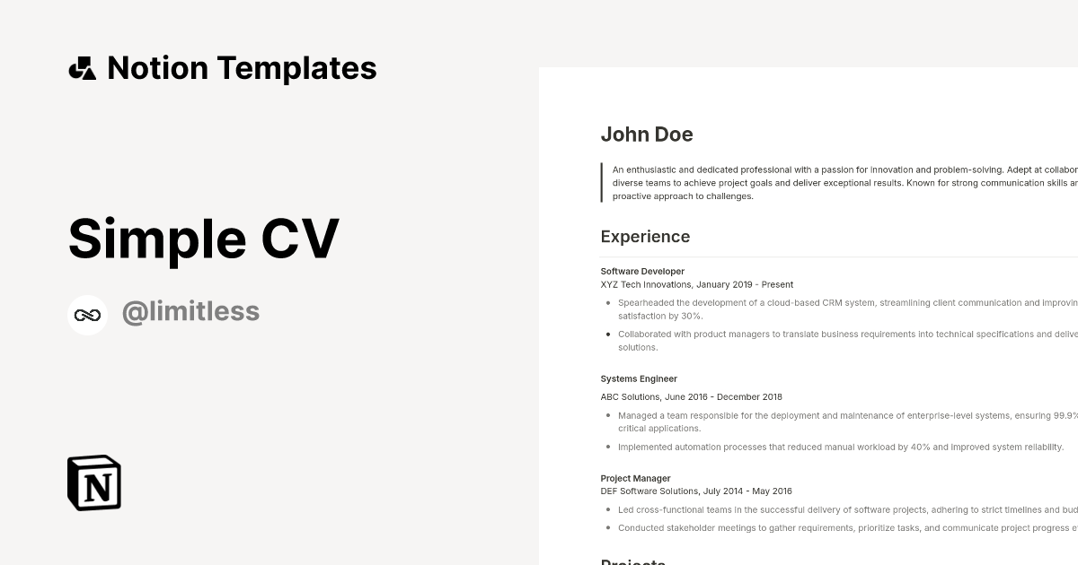 Simple CV Template | Notion Marketplace