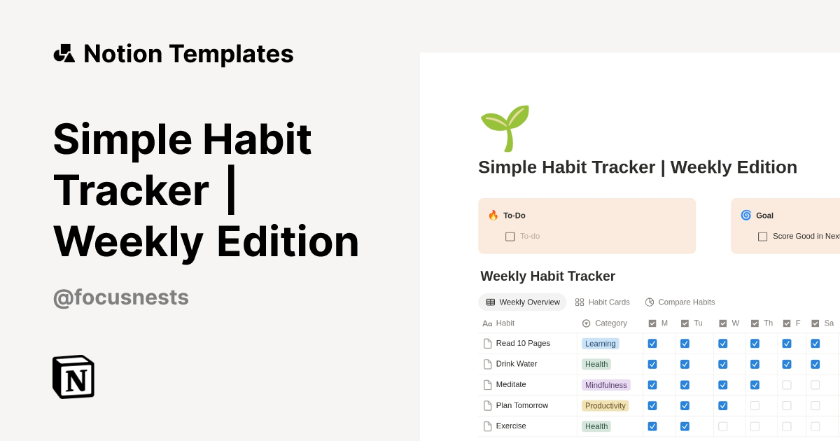 Simple Habit Tracker | Weekly Edition Template by FocusNests | Notion ...
