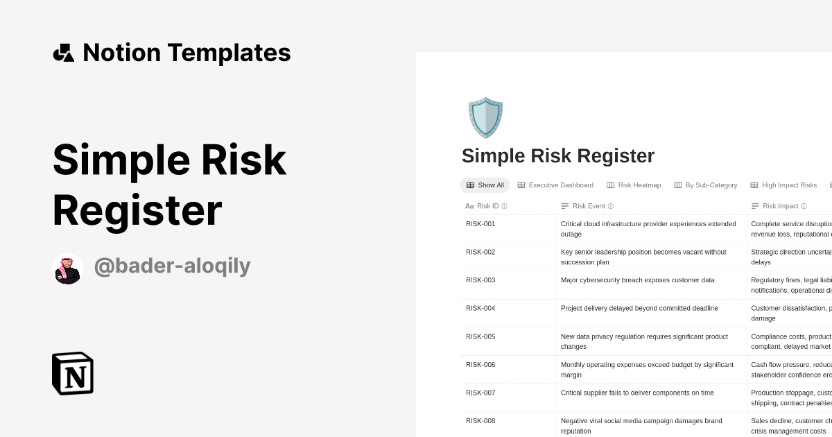 Simple Risk Register Template | Notion Marketplace