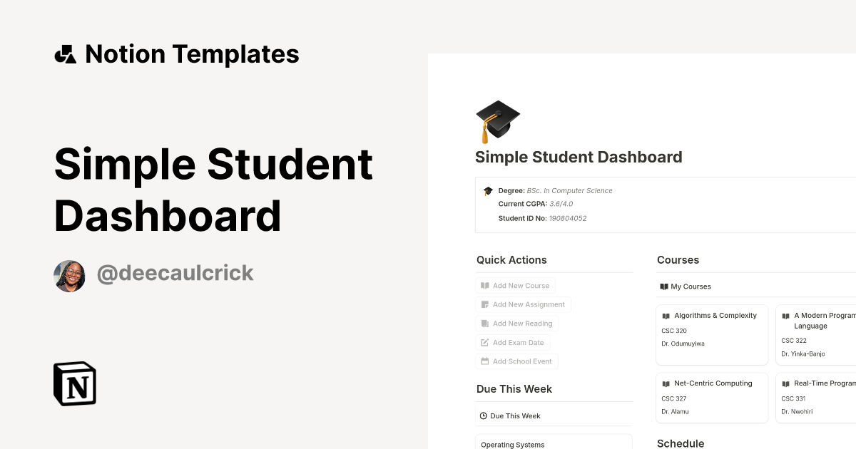 Simple Student Dashboard Template | Notion Marketplace