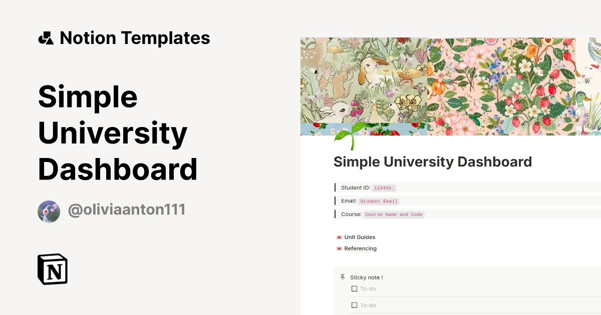 Simple University Dashboard Template | Notion Marketplace