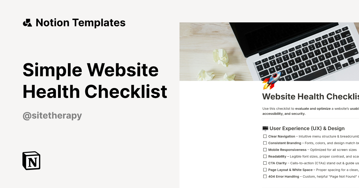 Simple Website Health Checklist Template by SiteTherapy.app | Notion ...