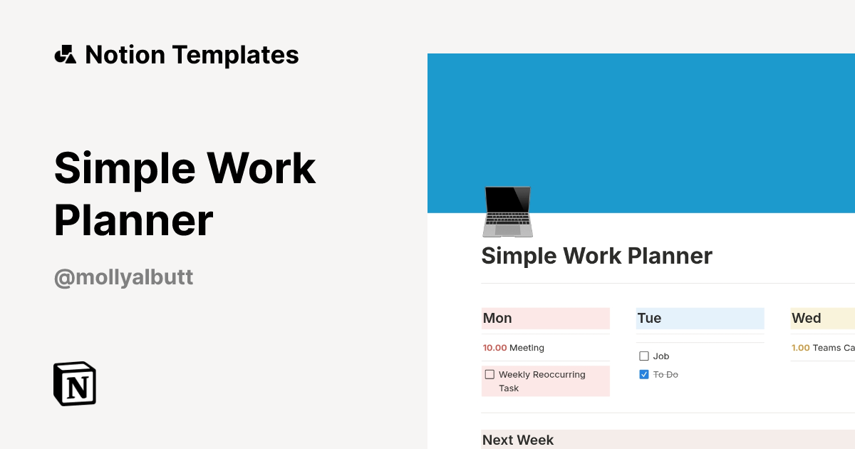 Simple Work Planner Template | Notion Marketplace