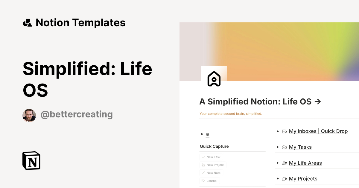 Simplified: Life OS Template by Better Creating | Notion Marketplace