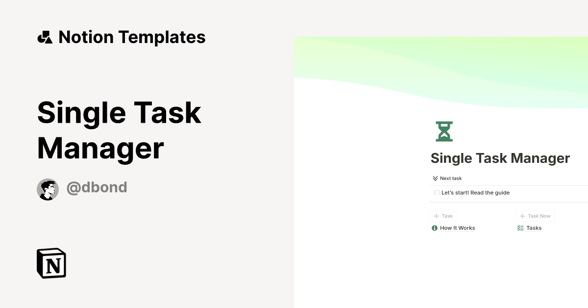 Single Task Manager Template by Denis Bondarev | Notion Marketplace