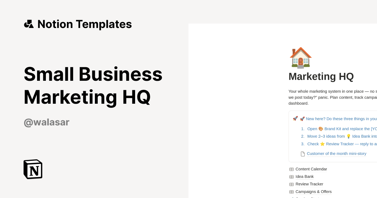 Small Business Marketing HQ Template by WALASAR | Notion Marketplace