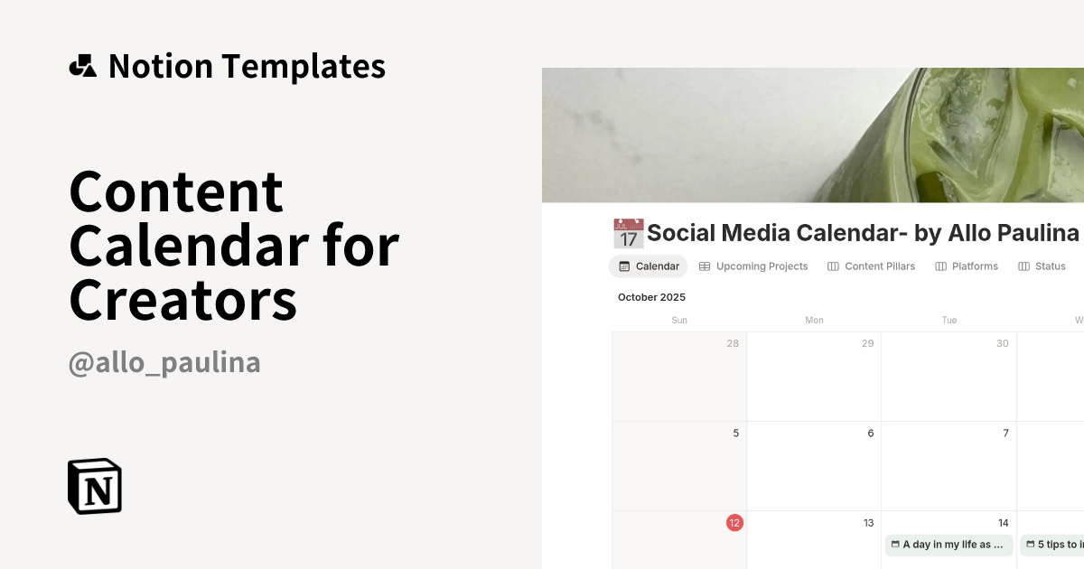 Content Calendar for Creators Template by Paulina | Notion Marketplace