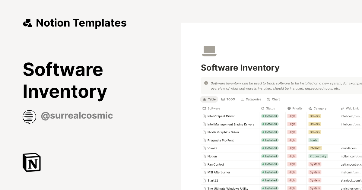 Software Inventory Template | Notion Marketplace