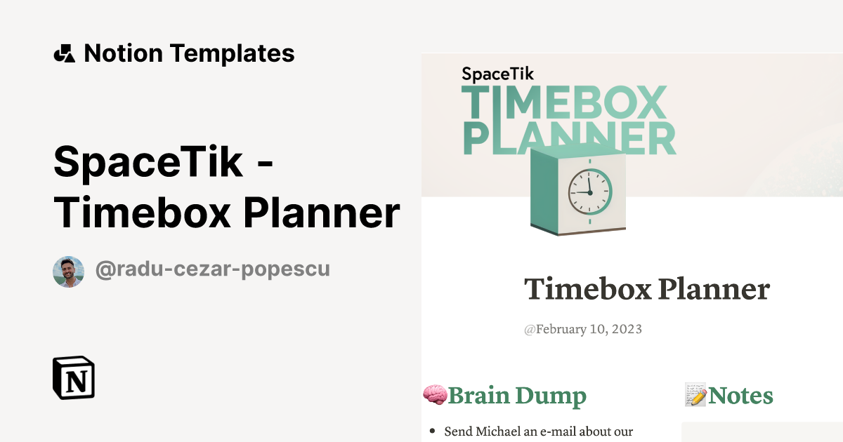 SpaceTik Timebox Planner Template by Radu Cezar Popescu Notion
