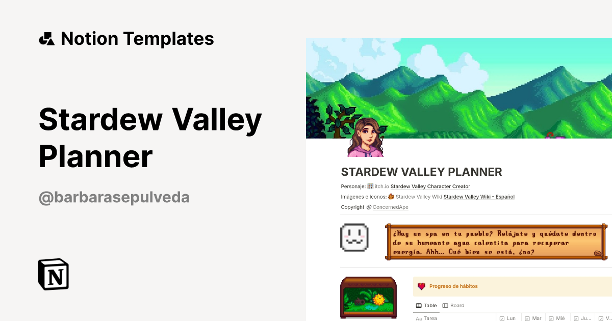 Stardew Valley Planner Template by barbara Notion Marketplace
