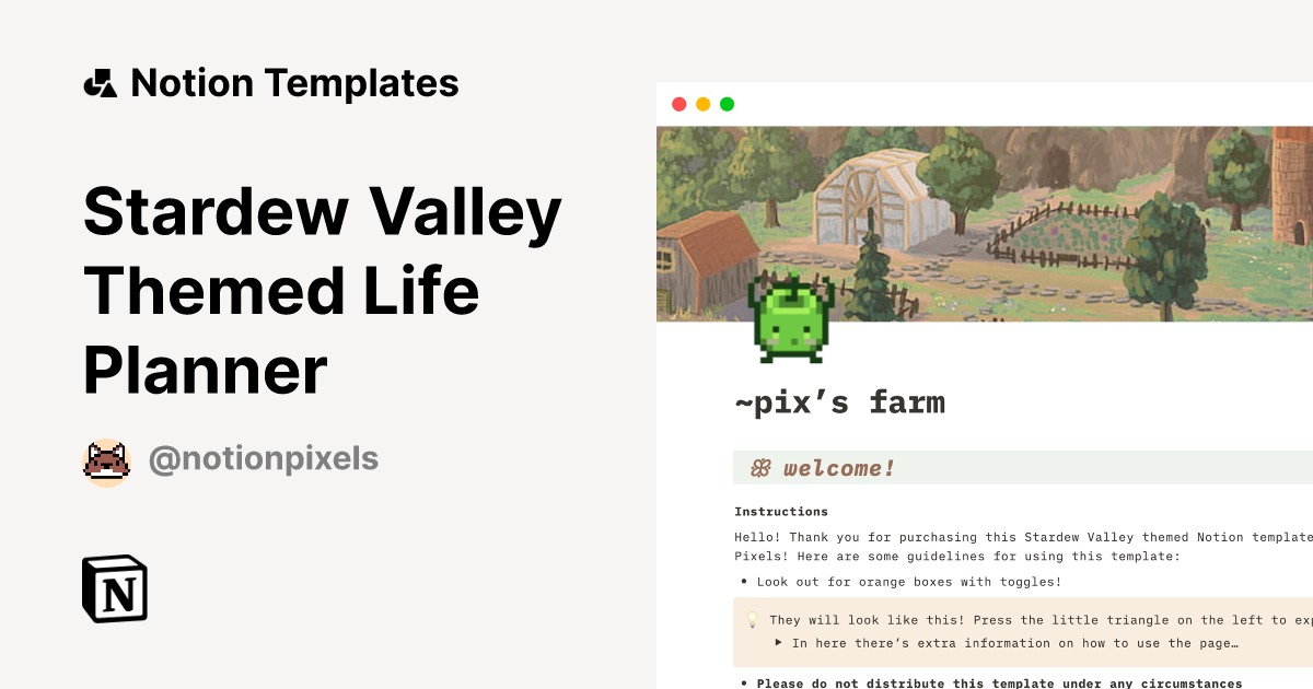 Stardew Valley Themed Life Planner Template Notion Marketplace