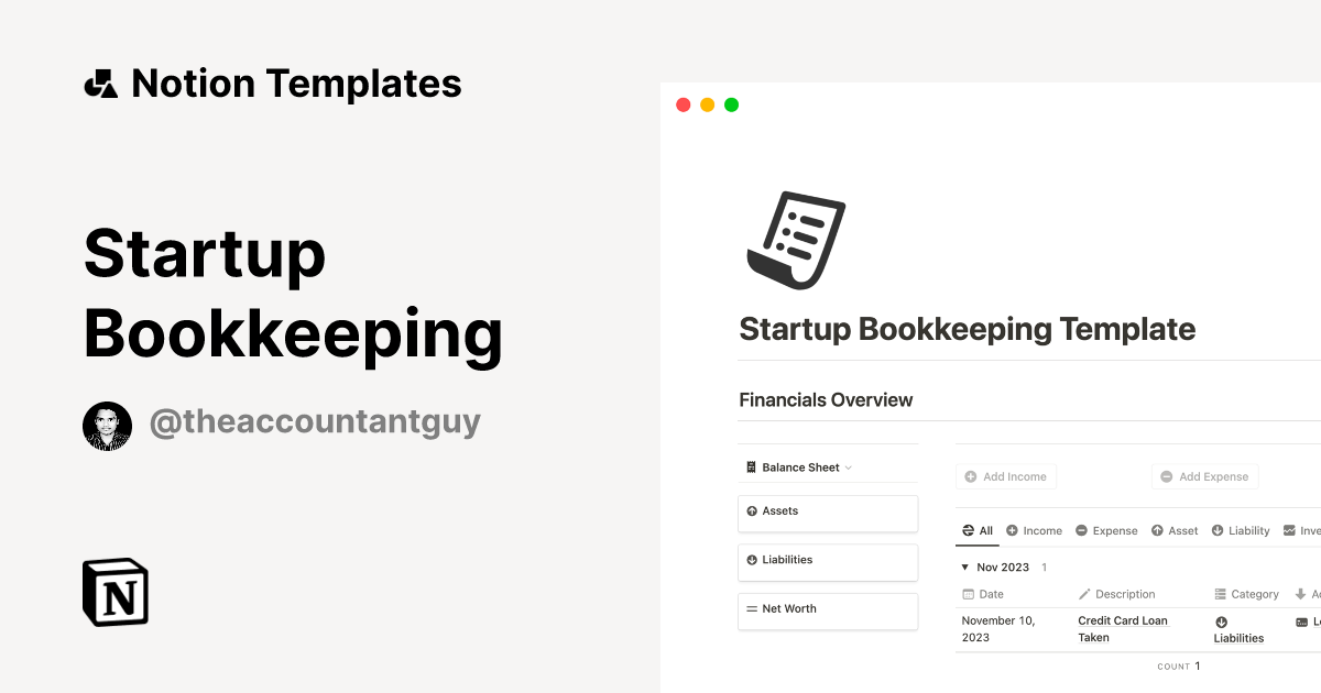 Startup Bookkeeping Template Notion Marketplace