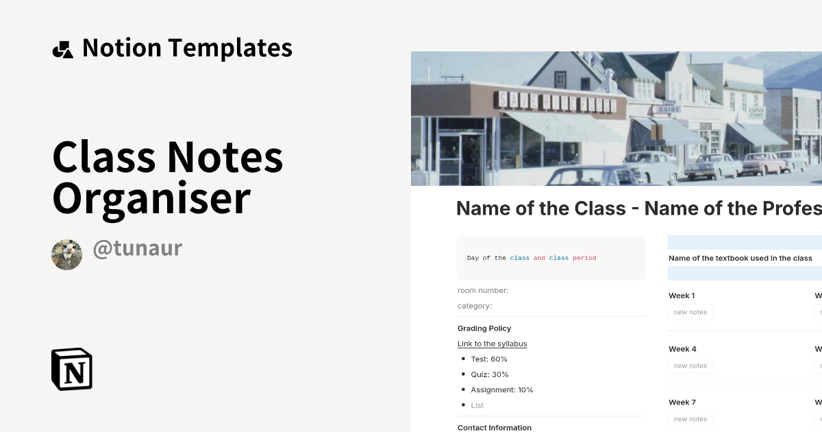 Class Notes Organiser Template by tunaur | Notion Marketplace