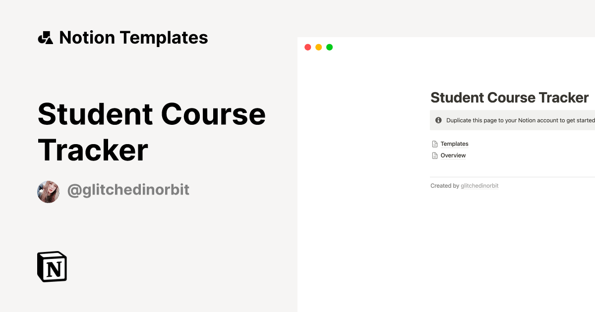 Student course tracker template by glitched notion marketplace