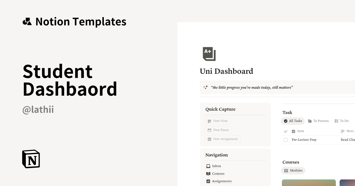 Student Dashbaord Template | Notion Marketplace