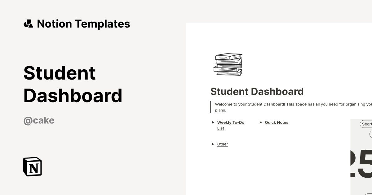 Student Dashboard Template by Cake | Notion Marketplace