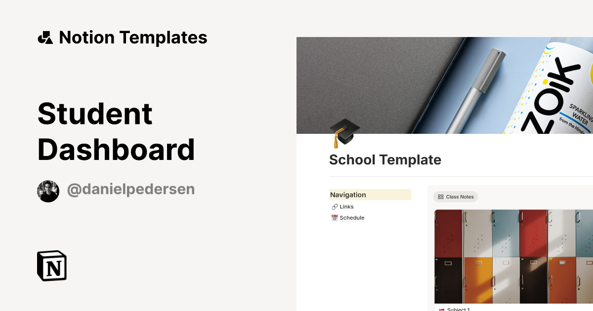 Student Dashboard Template by Daniel Pedersen | Notion Marketplace