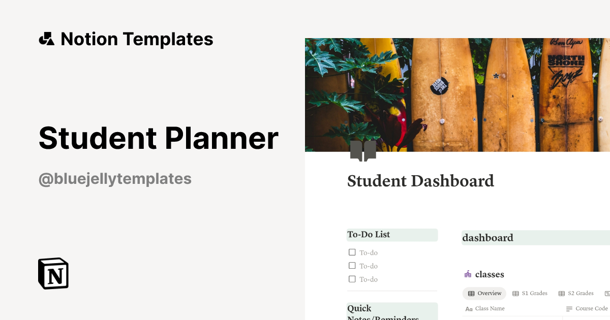 Student Planner Template by Blue Jelly | Notion Marketplace