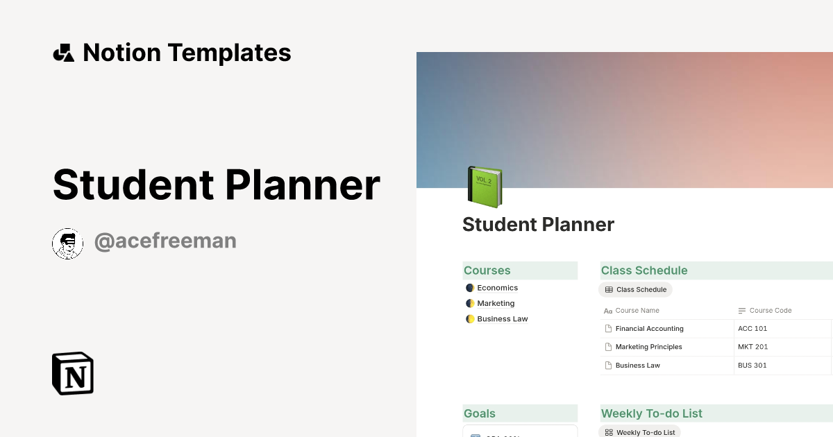 Student Planner Template by Ace Freeman | Notion Marketplace