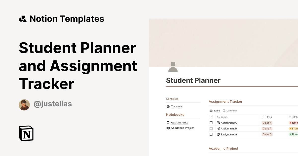 Student Planner and Assignment Tracker Template by Elias | Notion ...