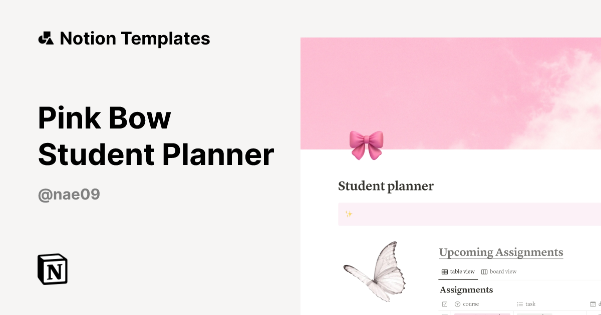 Pink Bow Student Planner Template by Renae | Notion Marketplace