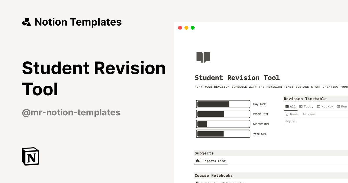Student Revision Tool Template by Mr. Notion Templates | Notion 