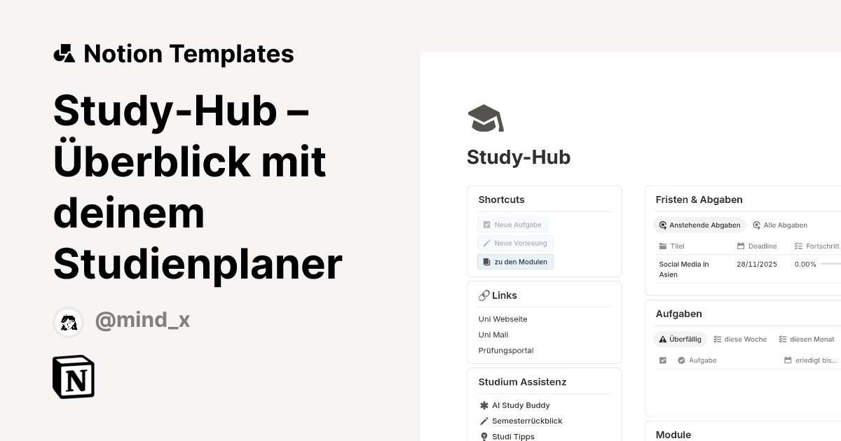 Study-Hub – Überblick mit deinem Studienplaner Template | Notion ...