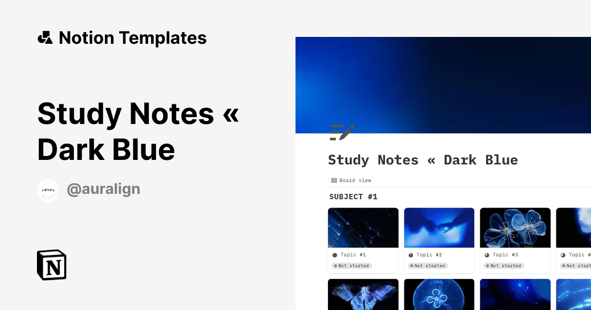Study Notes « Dark Blue Template by Auralign Templates | Notion Marketplace